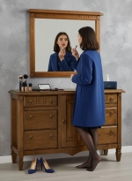 Зеркало настенное 100х70, Джоли, в ванную, прихожую, деревянная рама, массив березы, цвет макиато