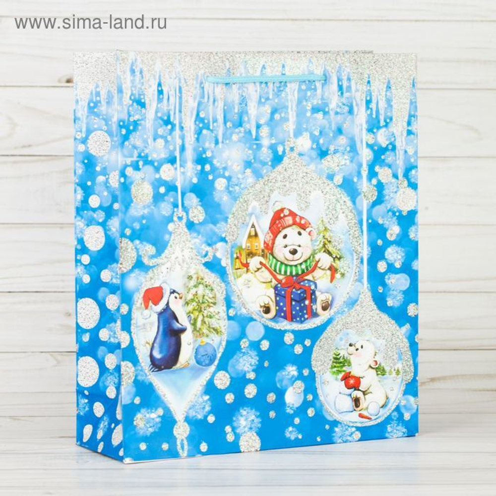 Пакет ламинат вертикальный с блестками "Мир Нового года", 18 х 23 х 8 см
