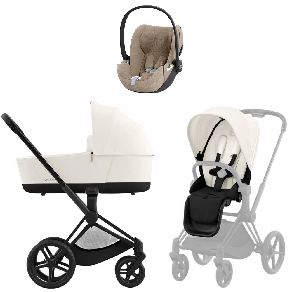 Коляска Cybex Priam IV Matt Black complete Cloud T Cozy Beige Plus Base T 4 в 1 Off White