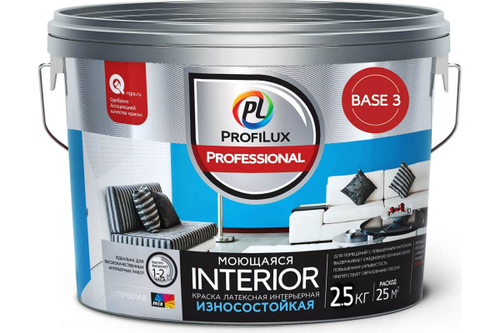 Краска для стен и потолков для влажных помещений латексная Profilux Professional Interior моющаяся матовая база 3