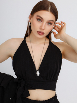 Топ лен, черный