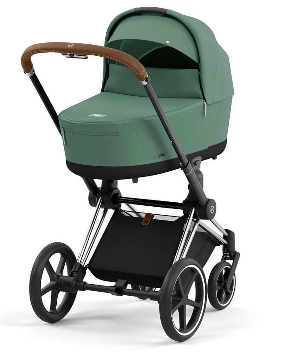 Коляска 3 в 1 Cybex Priam IV Chrome Brown complete и автокресло Aton B2 i-Size Dynamic Red Leaf Green