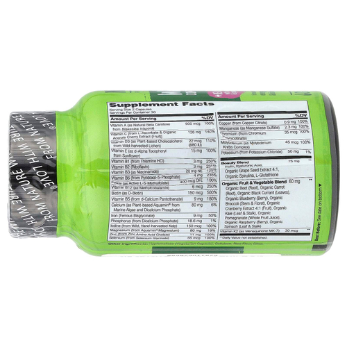 NATURELO, Полноценный мультивитаминный комплекс из цельных продуктов, 60 вегетарианских капсул