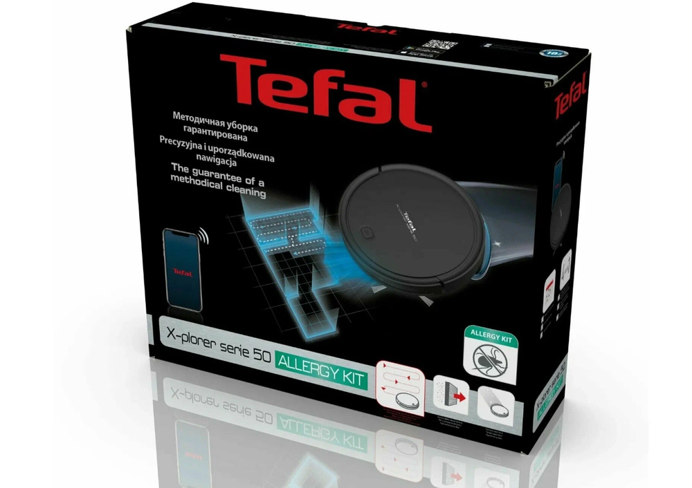 Робот-пылесос Tefal RG7365WH, 30 Вт, сухая/влажная уборка, 0.44 л, черный
