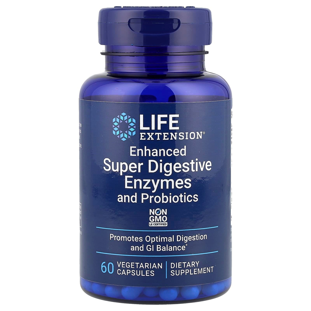 Life Extension, усовершенствованная суперсмесь пищеварительных ферментов и пробиотиков, 60 вегетарианских капсул