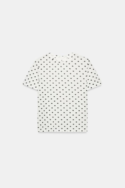 ZARA ФУТБОЛКА В ГОРОШЕК С КОРОТКИМИ РУКАВАМИ, ЭКРЮ/ЧЕРНЫЙ