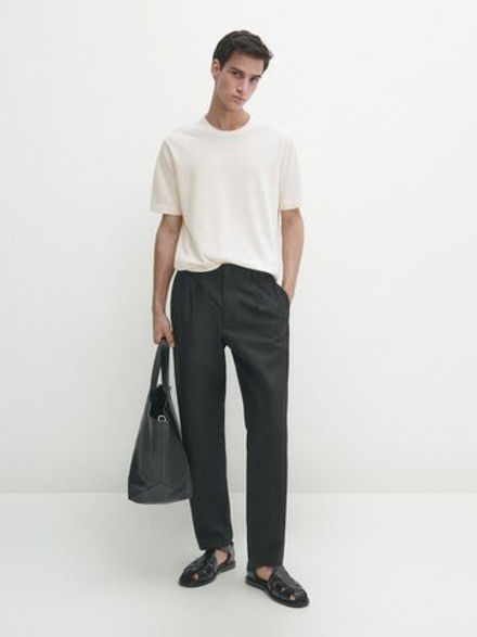Massimo Dutti Футболка с круглым вырезом, натуральный, кремовый