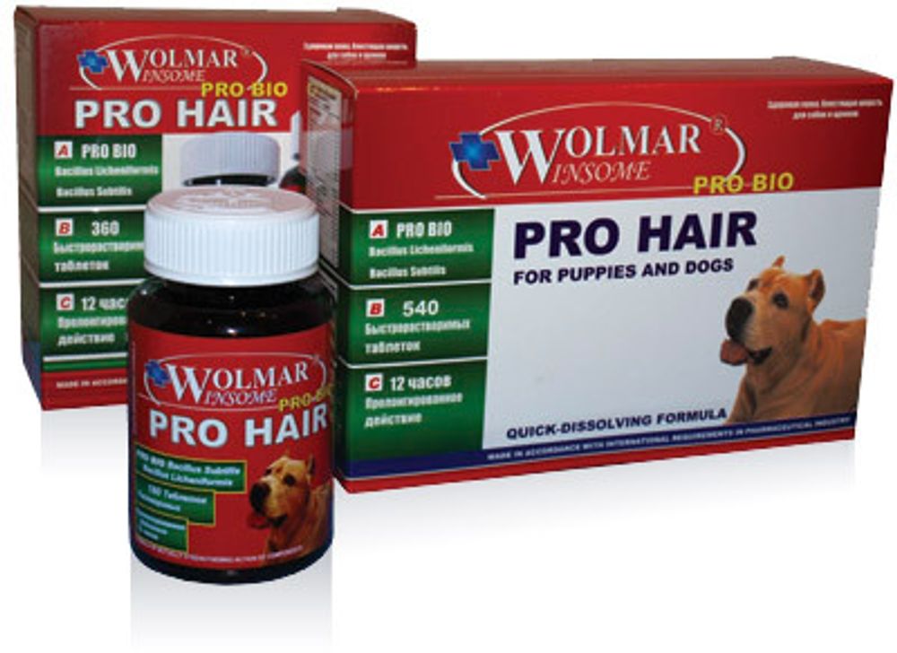 WOLMAR WINSOME® PRO BIO PRO HAIR Полифункциональный комплекс для улучшения состояния кожи и шерсти у щенков и собак. 360 тб