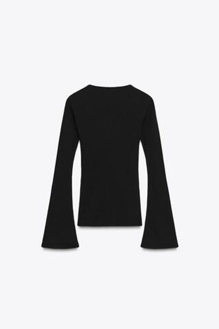 ZARA ФУТБОЛКА В РУБЧИК С РАСКЛЕШЕННЫМИ РУКАВАМИ, ЧЕРНЫЙ