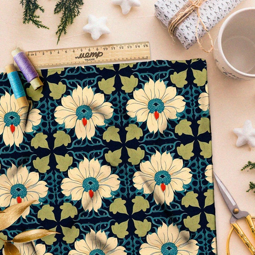 Ткань премиум габардин флорал феерия