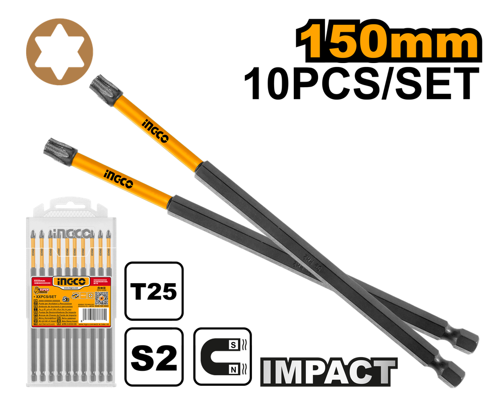 Набор ударных бит IMPACT INGCO SDBIM11T2563 INDUSTRIAL T25х150 мм 10 шт.