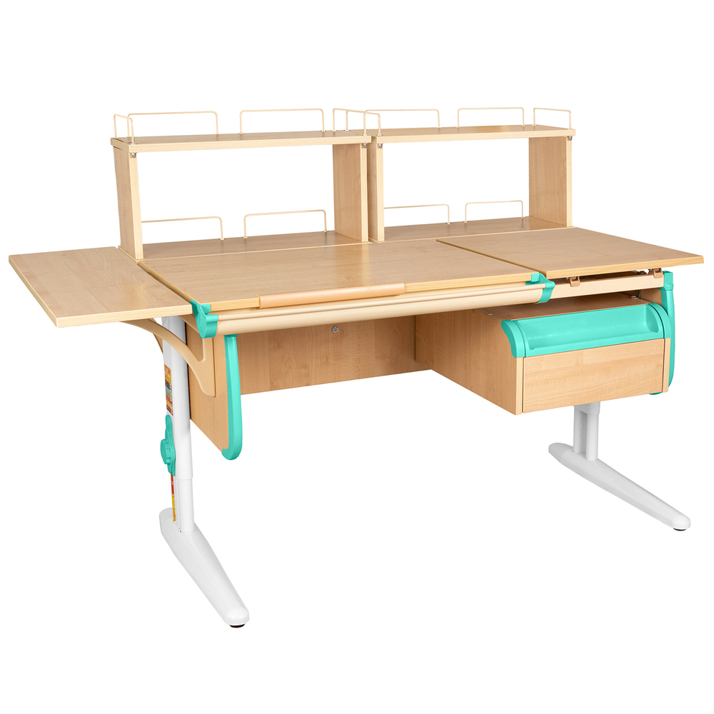Растущая парта с навесной тумбой, задними и боковой полками Дэми СУТ 25-05-Б1Д2 (1500×880 мм)