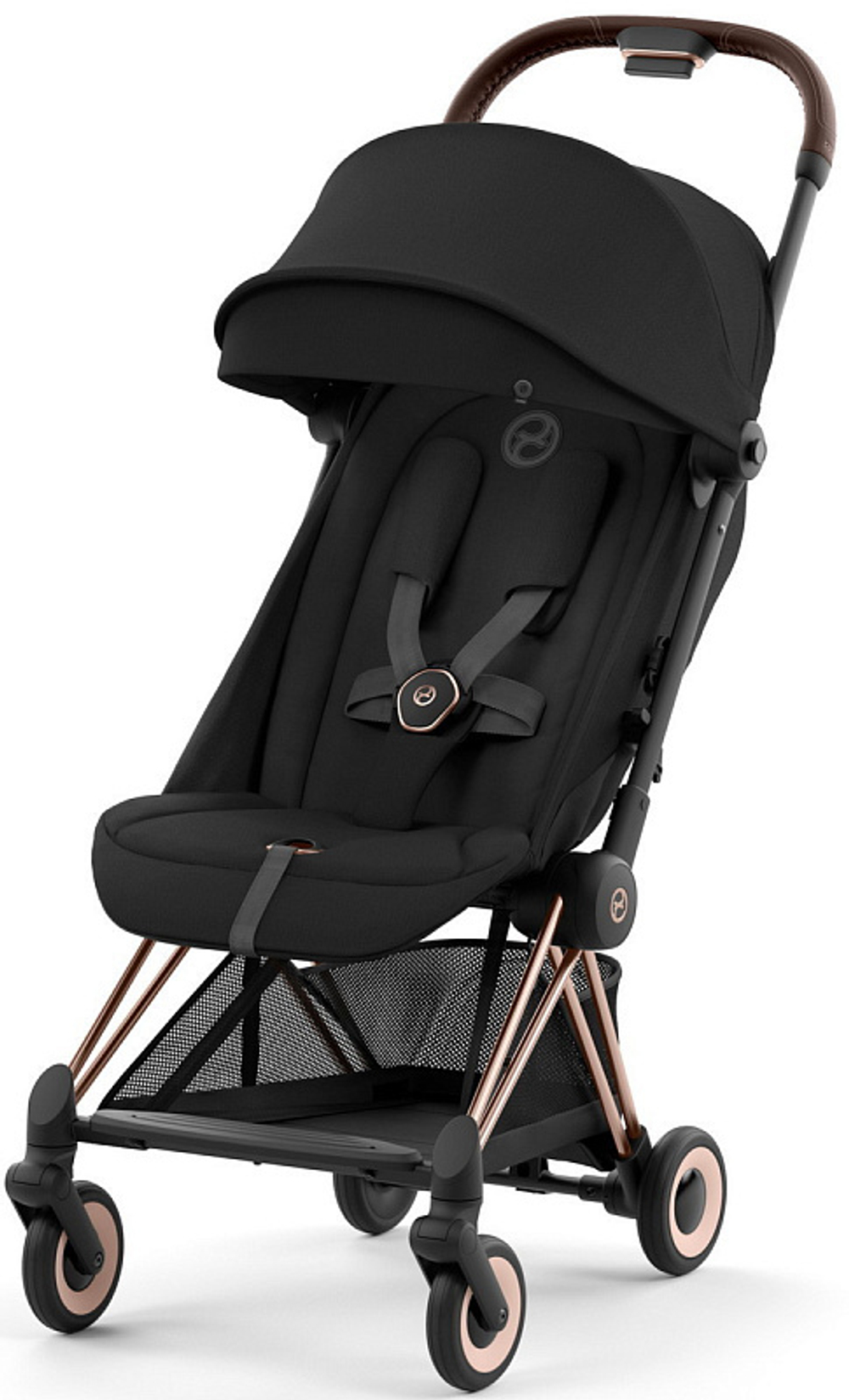 Коляска Cybex Coya Rosegold Frame Cloud G i-Size Moon Black Plus 2 в 1 Sepia Black с дождевиком и бампером