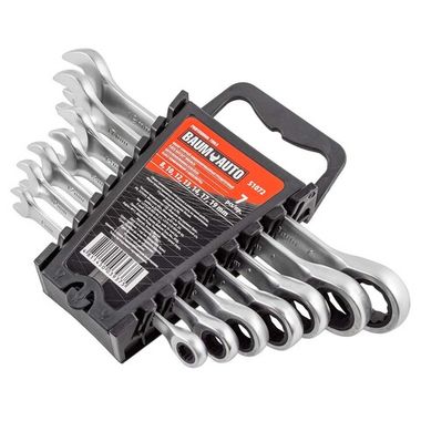 Набор ключей комбинированных трещоточных 7пр. (8,10,12,13,14,17,19мм)в пластиковом держателе Baum Auto##BaumAuto BM-51072