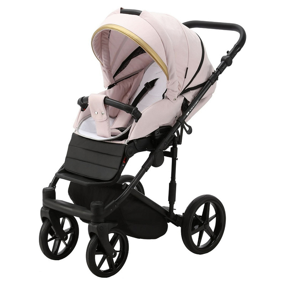 Детская коляска Adamex Rimini 2 в 1 RI101 СВ.РОЗОВ+СВ.РОЗОВ.КОЖА+ЗОЛОТО.ОТДЕЛКА
