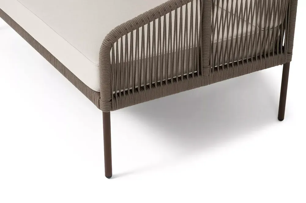 "Канны" левый модуль плетеный из роупа, каркас алюминий коричневый (RAL8016) муар, роуп коричневый круглый, ткань бежевая 035