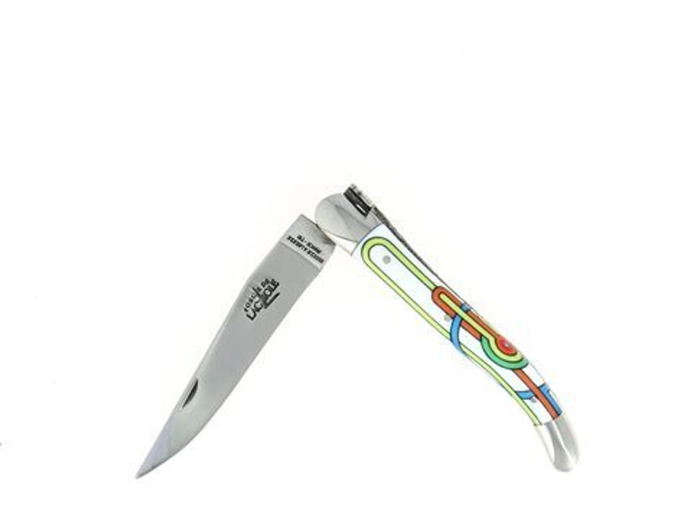 Folding knife, 11 cm blade, 2 stainless steel bolsters, shiny finish, acrylic handle, Sirius design