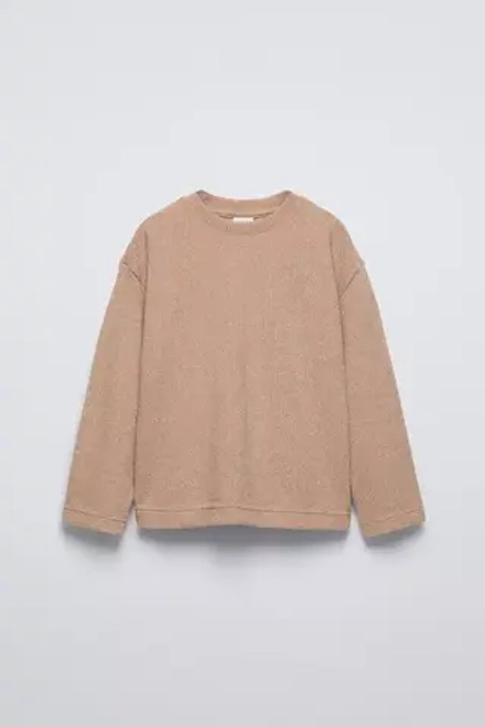 ZARA ФУТБОЛКА ИЗ ТКАНИ SOFT TOUCH, БЕЖЕВЫЙ