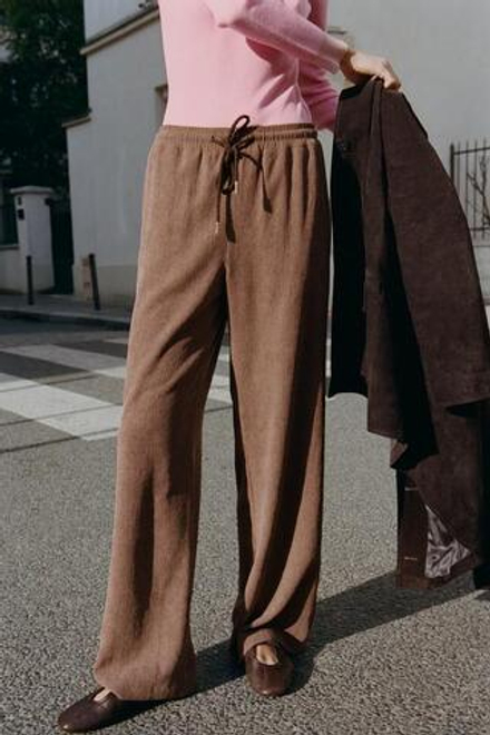 ZARA БРЮКИ ПРЯМОГО КРОЯ С ЭЛАСТИЧНЫМ ПОЯСОМ, РЫЖЕВАТО-КОРИЧНЕВЫЙ