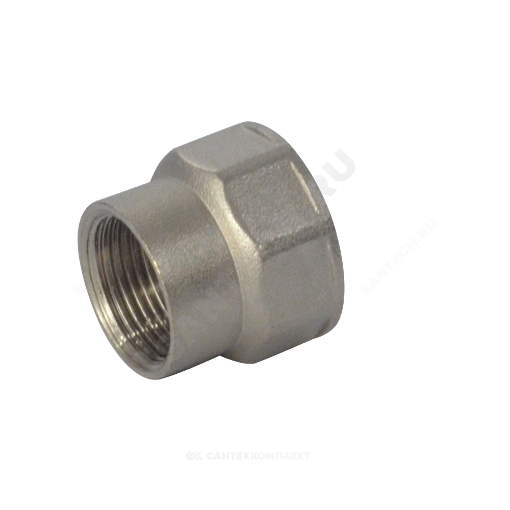 Муфта латунь никель переходная Ду 40х32 (1 1/2"х1 1/4") ВР/ВР RTP (РосТурПласт) 29279