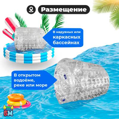 Аттракцион Водный роллер "Прозрачный" с разноцветными держателями, ТПУ, 2*1.8*1.8 м