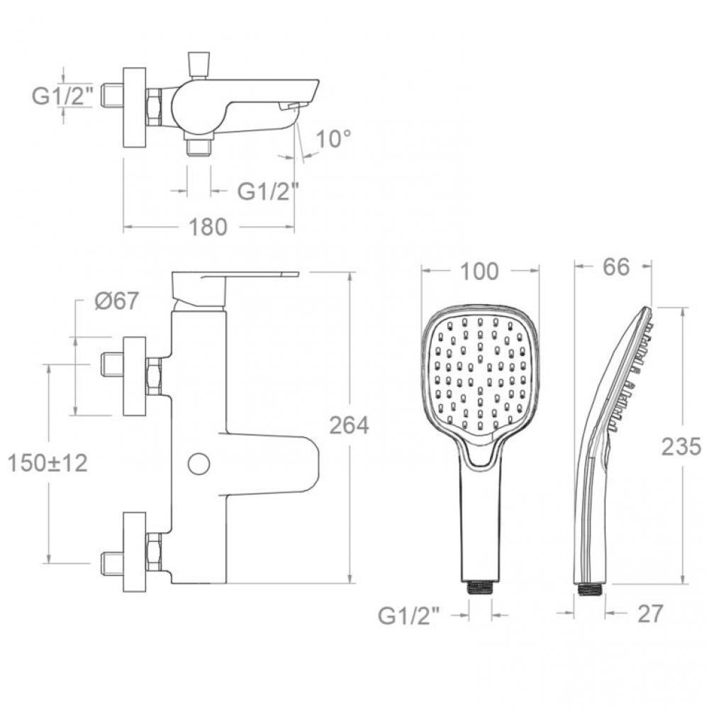 Смеситель для ванны с душевым комплектом ALEXIA 360501Q3OC золото