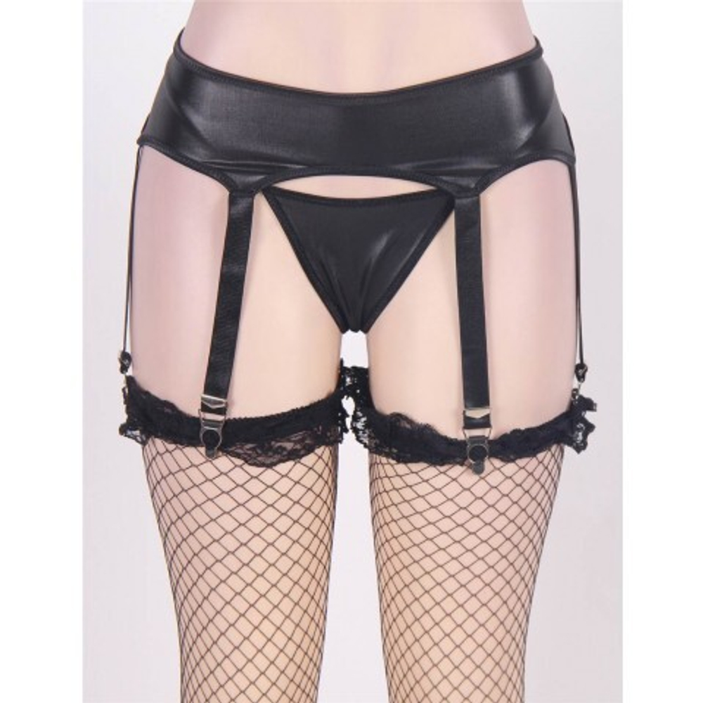 Стринги с поясом и подвязками Black (XL)