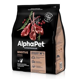 Сухой корм AlphaPet Superpremium для взрослых кошек и котов с чувствительным пищеварением с ягненком