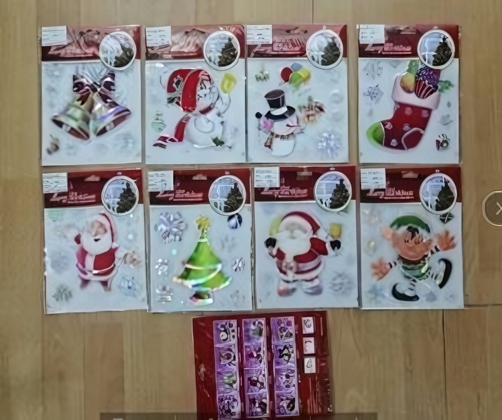 Наклейка новогодняя 18*23 см, 12 вид микс , пакет