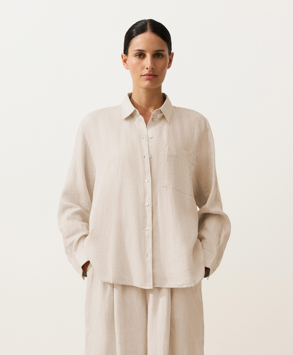 Oysho Рубашка свободного кроя из 100%-го льна, песочный меланж