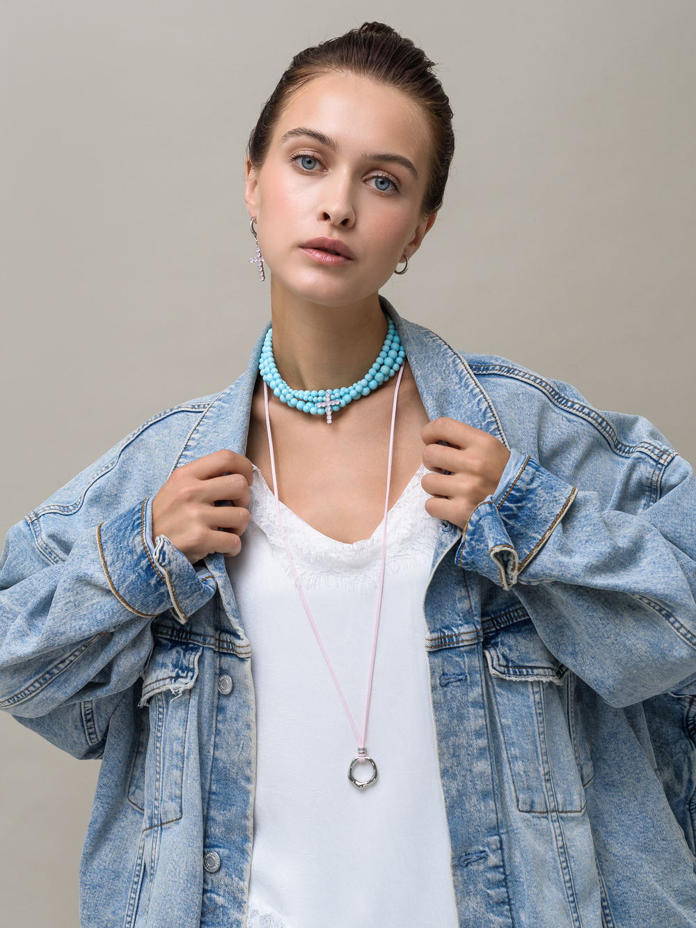 Колье "Cord Round" Pink