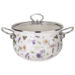 КАСТРЮЛЯ AGNESS ЭМАЛИРОВАННАЯ СО СТЕКЛЯННОЙ КРЫШКОЙ СЕРИЯ "FLOWER STORY", 3,8 Л ДИА. 22СМ
