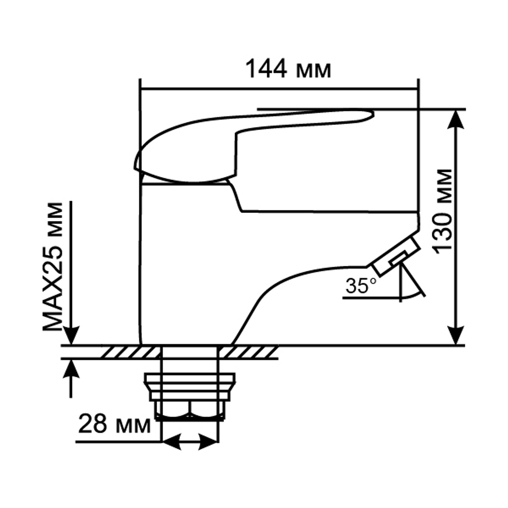 Смеситель для раковины 40k MIXLINE ML05-04 с/отв п/гайку (без подводки)
