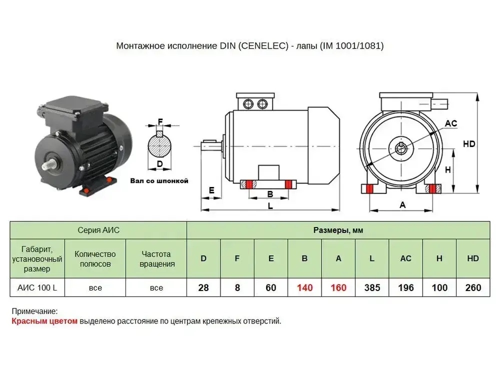 Электродвигатель ЭЛМАШ АИС 100 L2 IM1081 (B3) AL (3 кВт 3000 об/мин)