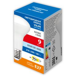LED-R63-9W-4000K-E27-FR-SLS Лампа светодиодная. Форма Рефлектор. матовая. Белый свет 4000K. ТМ Volpe