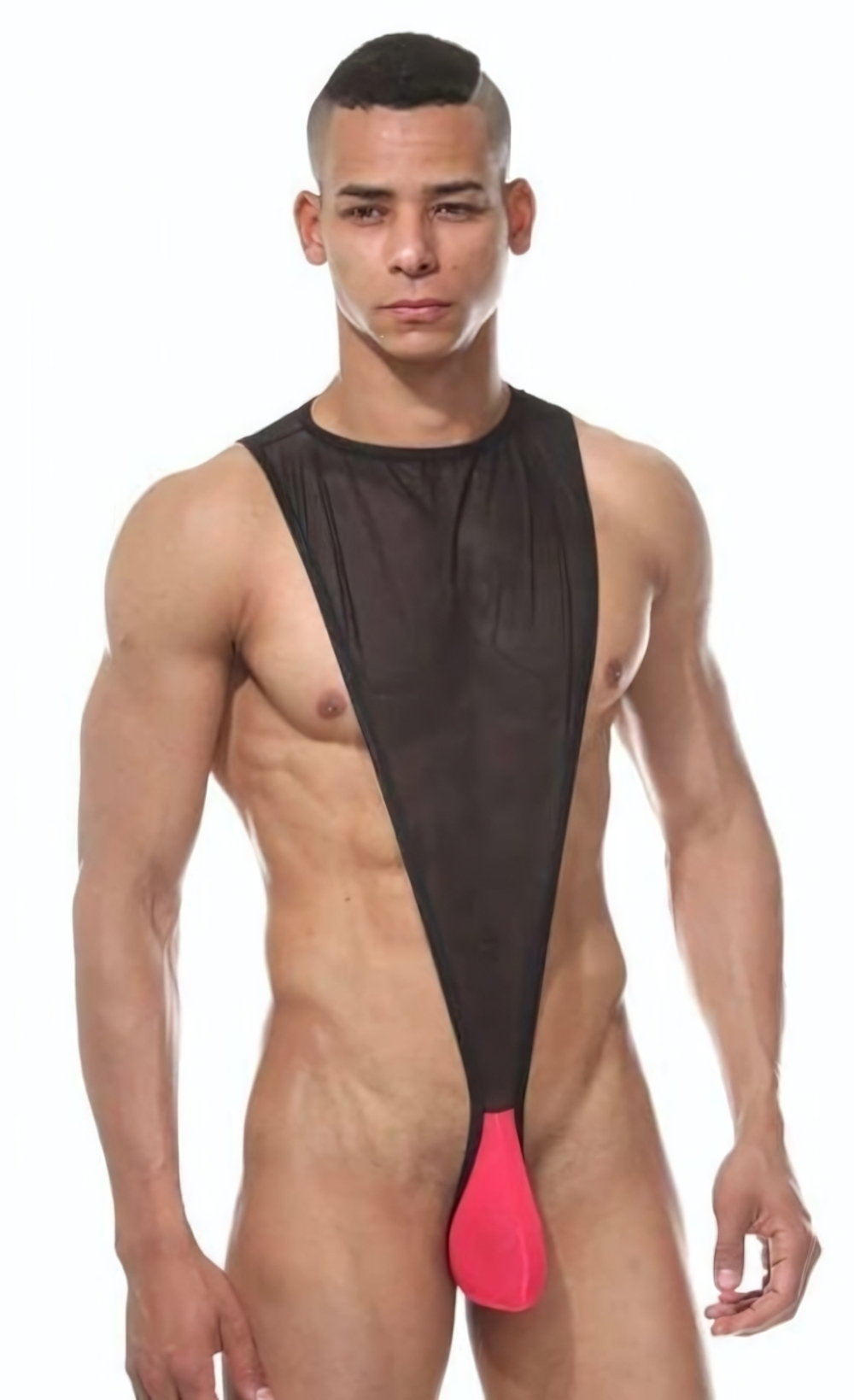 Мужское боди с контрастным гульфиком (Размер: L-XL) (Цвет: черный с розовым)