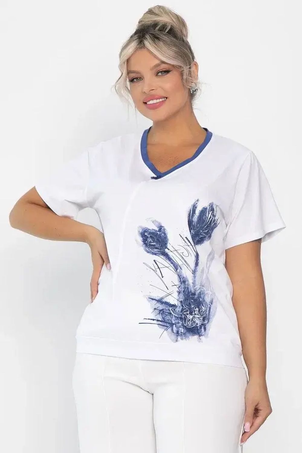 Блуза Лотус НЬЮ (бело-синяя) Б13975-20М LT Collection