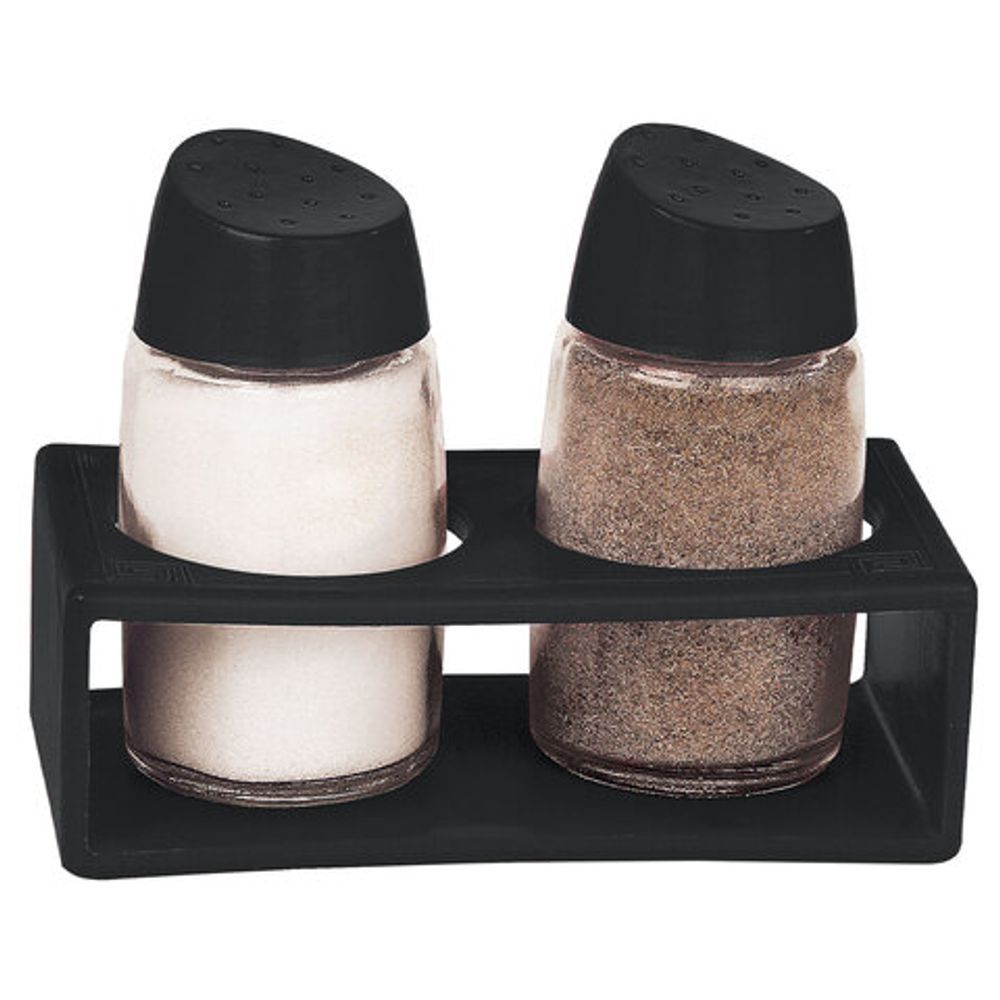 Набор для специй 2х60 мл, BASIC, подставка + солонка + перечница, стекло/пластик, черный, WEGLA (ВЕГЛА), 700232