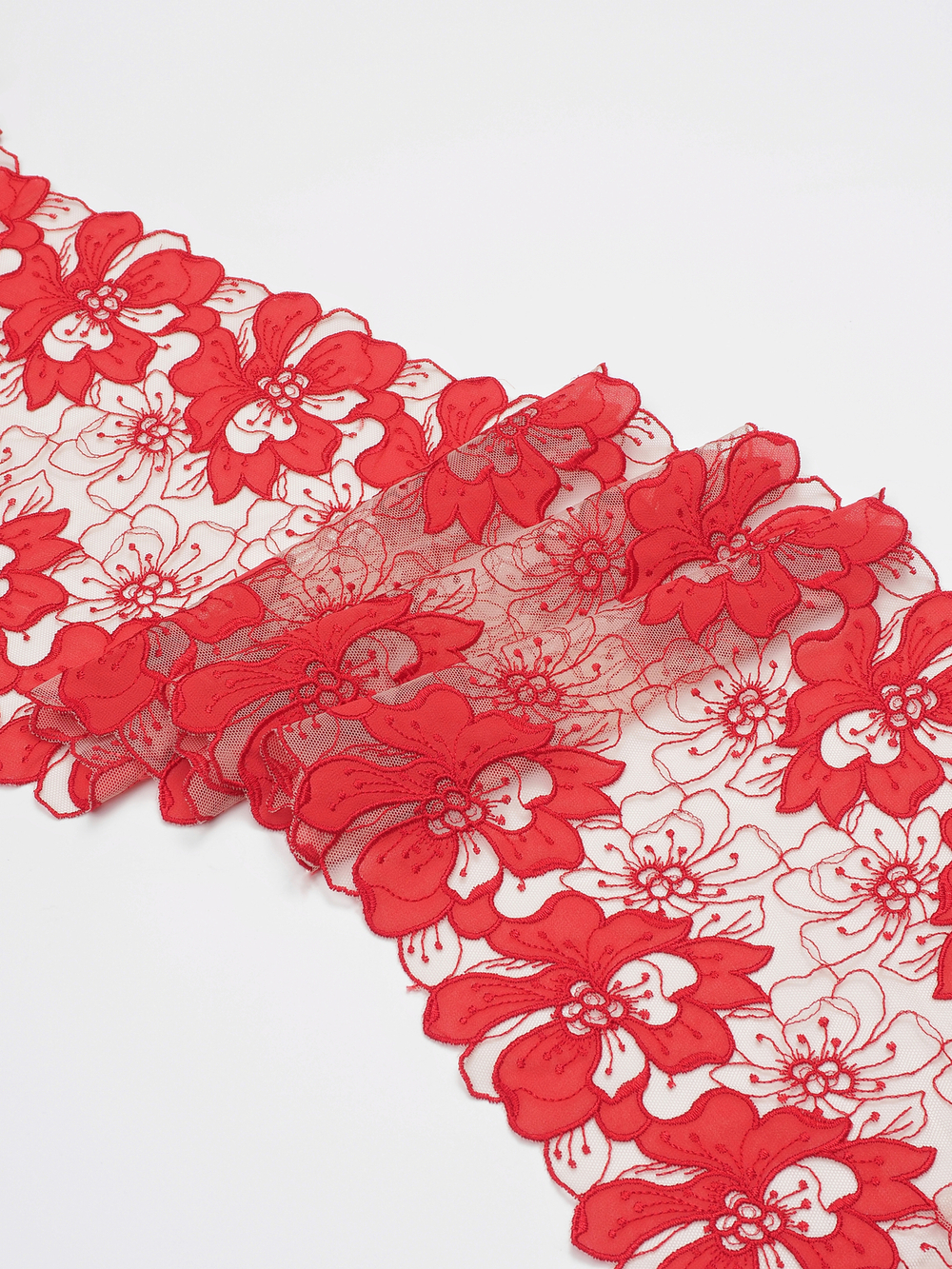 Кружево вышивка на сетке белая с красным неэластичная ширина 23 см