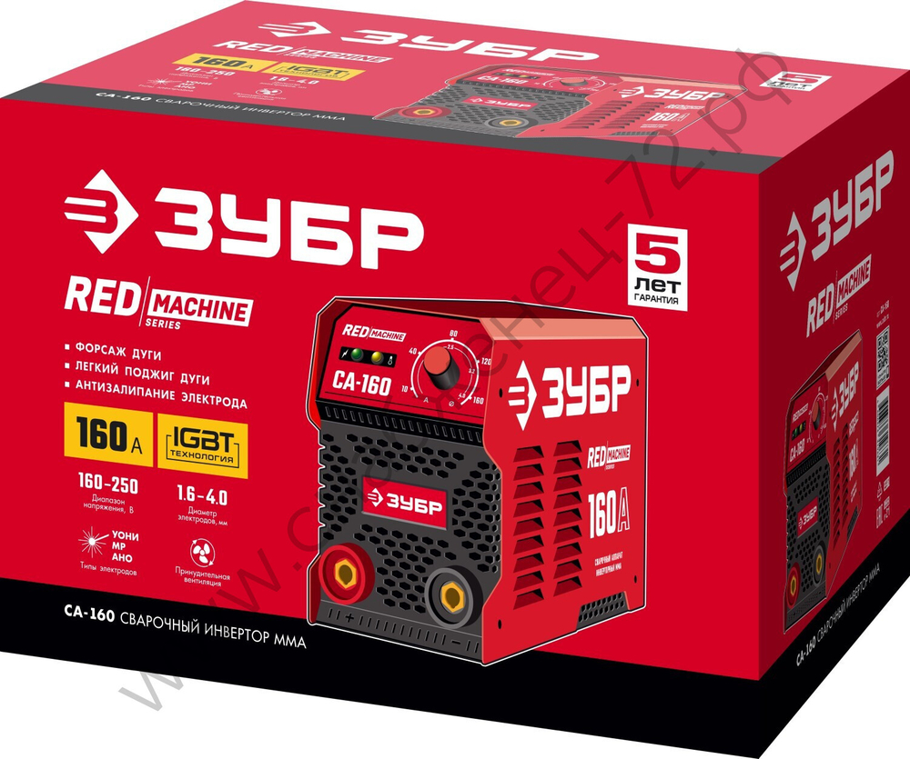 ЗУБР ММА, 160 А, RED MACHINE, сварочный аппарат инверторный, макс. электрод Ø 4.0 мм (СА-160)