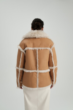 Двусторонняя бежевая шуба-дублёнка