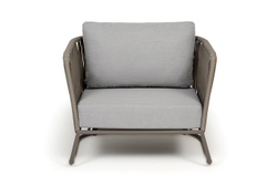 "Багамы" кресло плетеное из роупа, каркас алюминий бежево-серый (RAL7006) муар, роуп серо-коричневый 23мм, ткань светло-серая