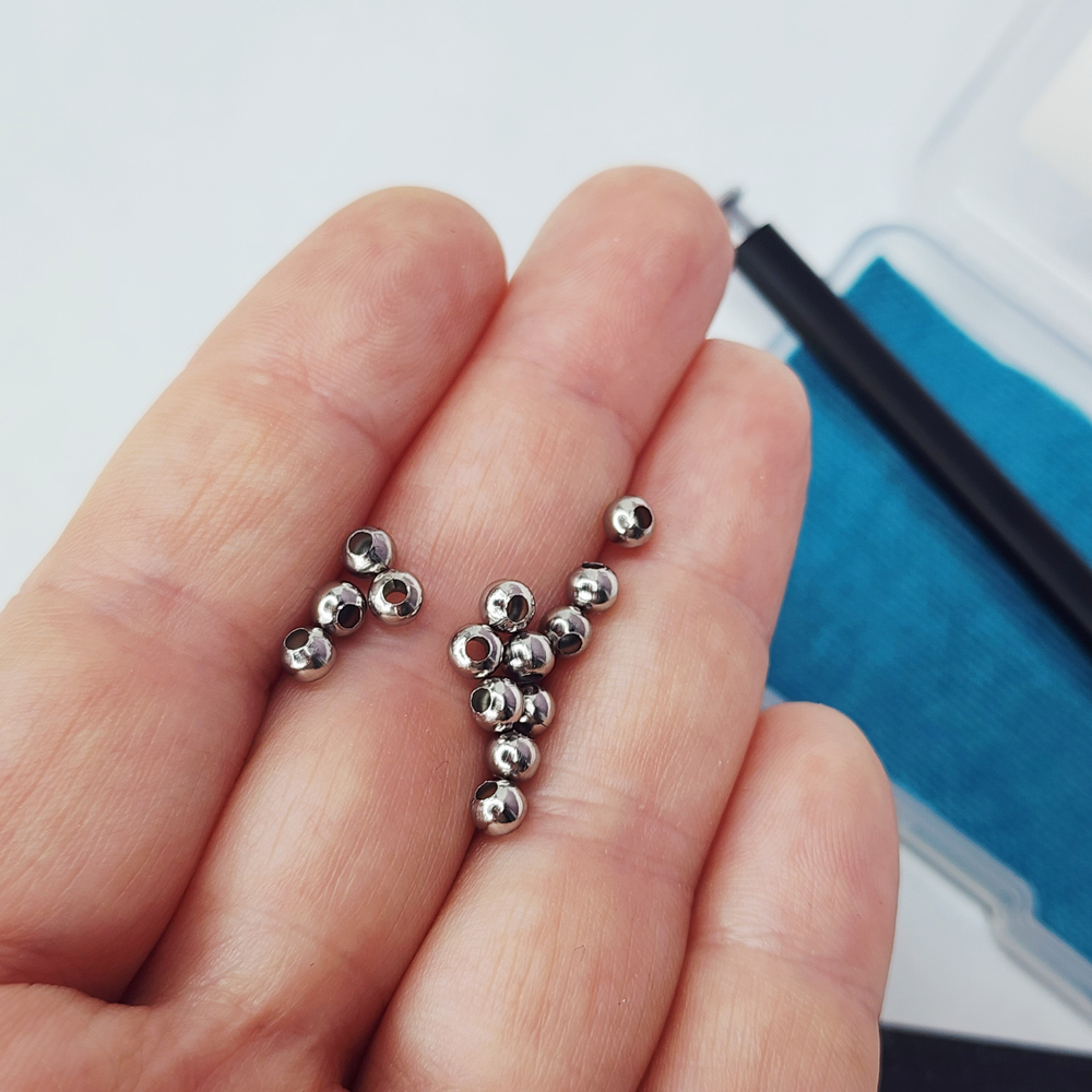 Бусина проставочная, сталь, шар 4мм, цена за набор 10 шт