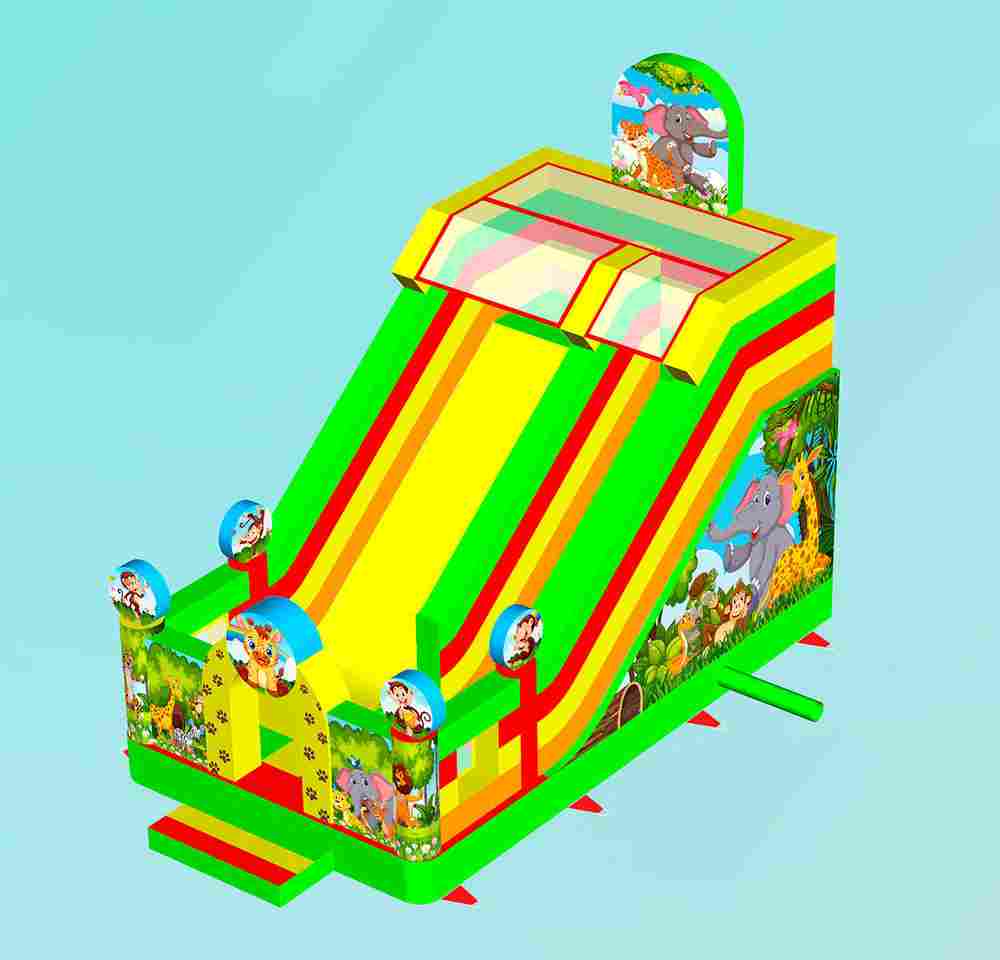 Коммерческий надувной батут "Зверята на горке", 7*4*6 м