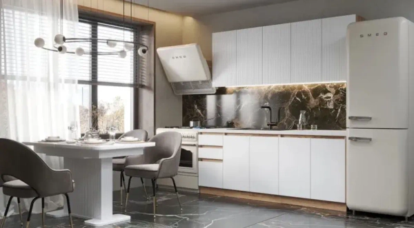 Кухонный гарнитур МДФ "НИКА" 2.0М белый софт СО СТОЛЕШНИЦЕЙ 2 М. 38 ММ. БЕЛОЙ