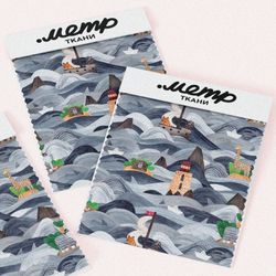 Ткань мембрана морские объекты на волнах