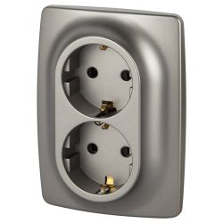 Розетка ЭРА Серия 12 12-2106-16 двойная 2X2P+E Schuko 16А-250В титан