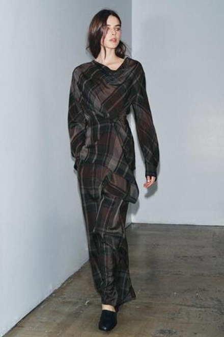 ZARA БРЮКИ-БАЛЛОНЫ В КЛЕТКУ ZW COLLECTION, СИНИЙ