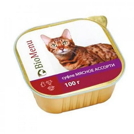 BioMenu Консервы д/кошек суфле Мясное ассорти ламистер, 100гр