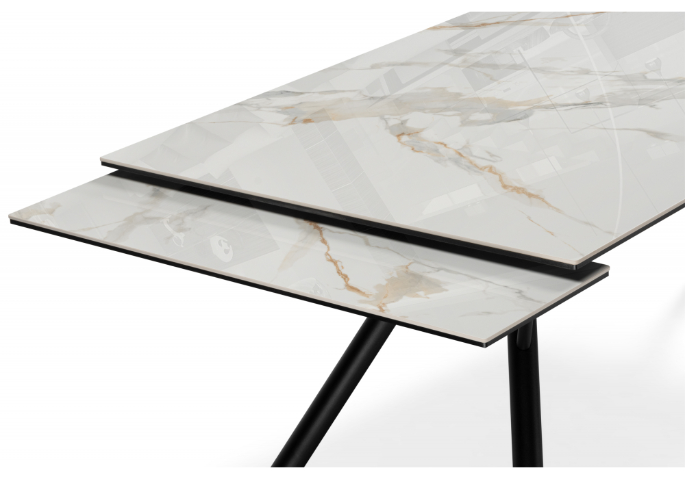 Керамический стол Woodville Ворен 180(240)x90 calacatta gold, черный, ножки черные